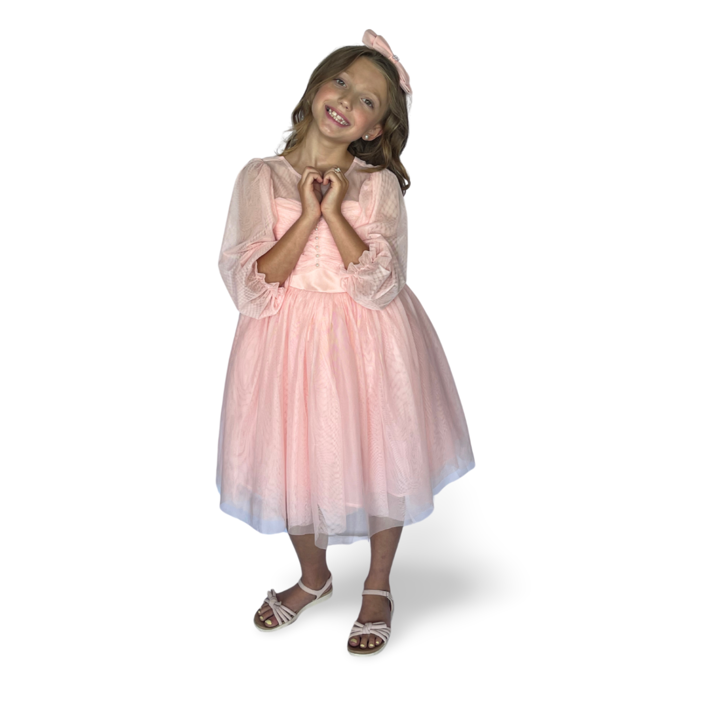 Elegant Pastel Pink Sheer Sleeve Dress - Mila Raine