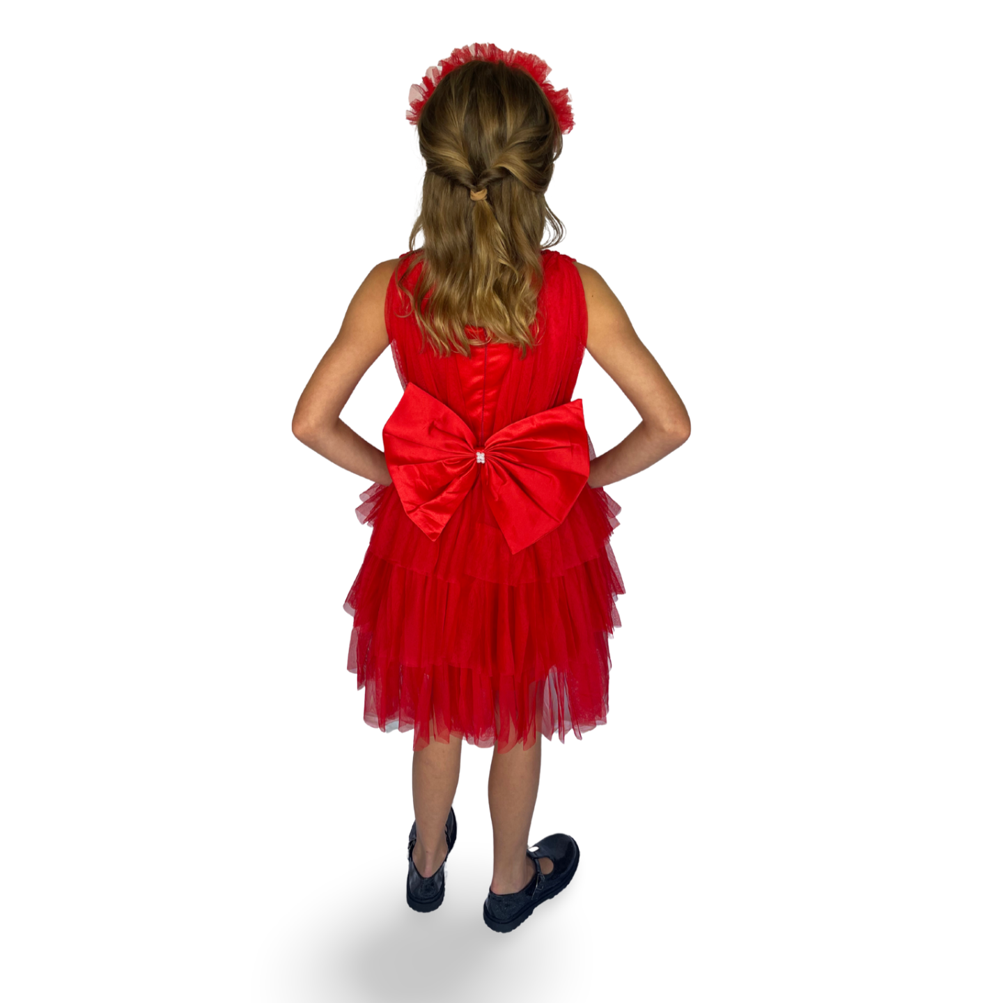 Red Satin Puff Mesh Dress - Mila Raine
