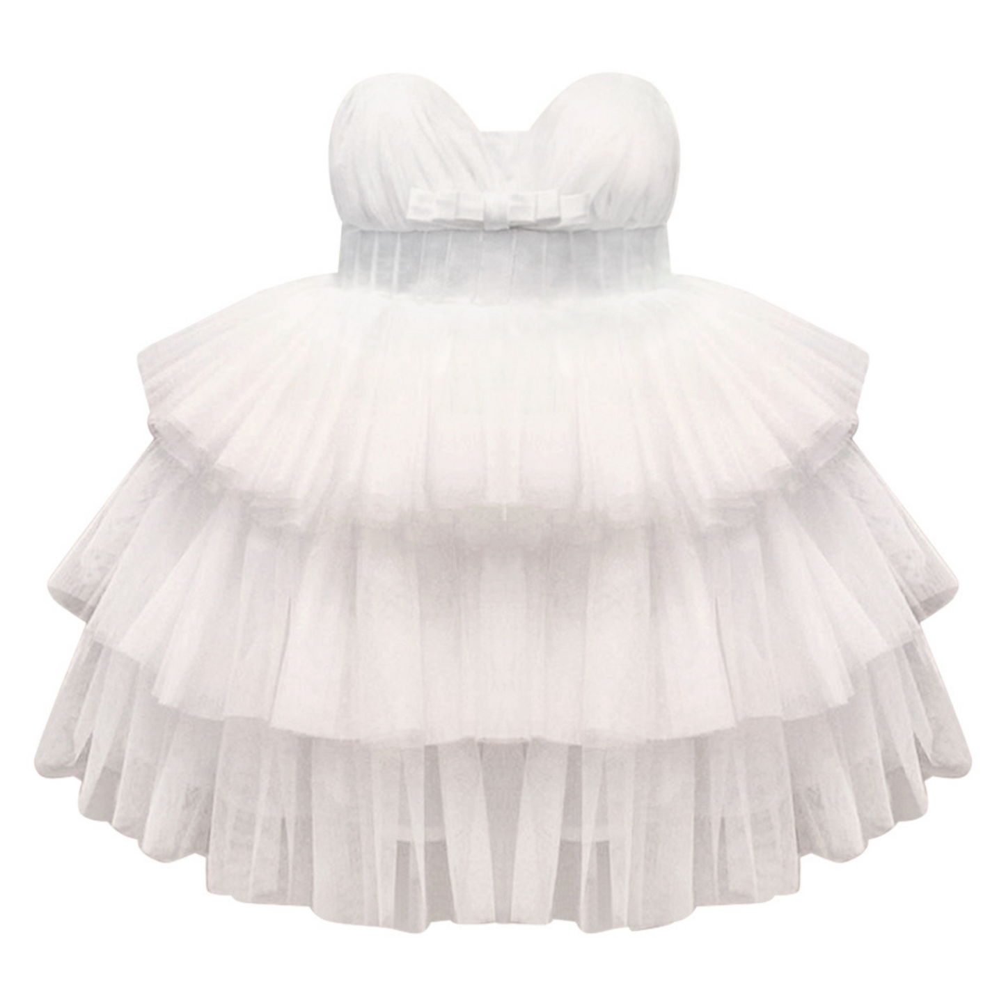 White Satin Puff Mesh Dress - Mila Raine