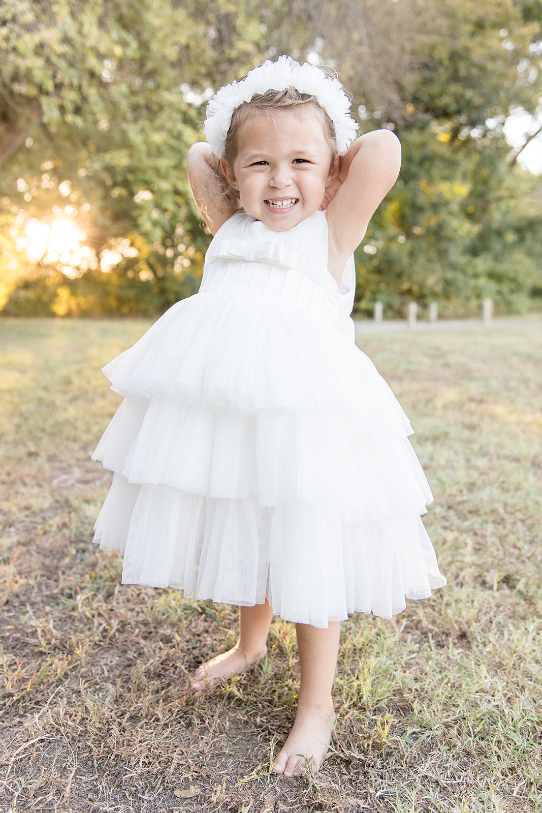 White Satin Puff Mesh Dress - Mila Raine