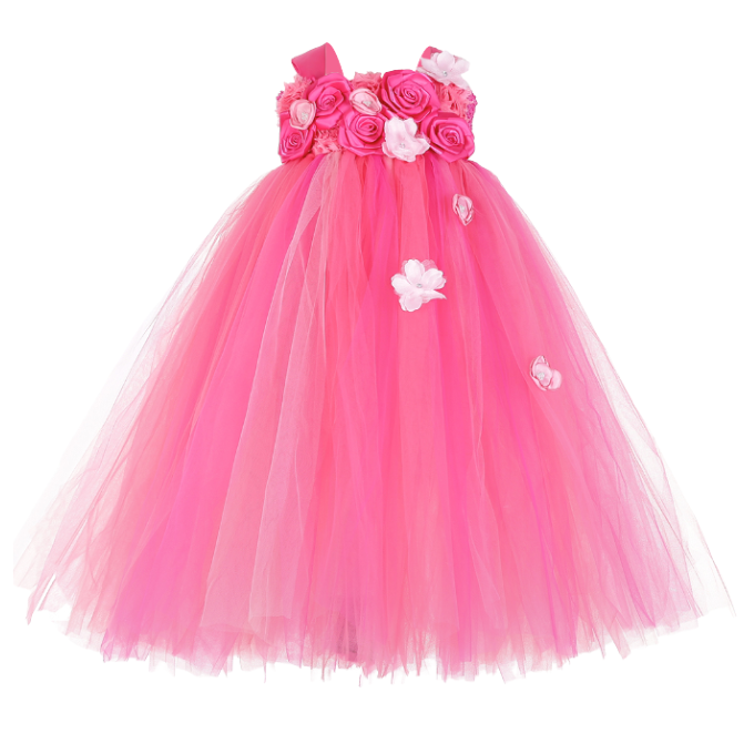 Pink Full Length Flower Dress - Mila Raine - #tag1# - #tag3# - #tag2# - #tag4#