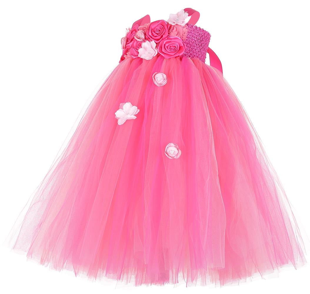 Pink Full Length Flower Dress - Mila Raine - #tag1# - #tag3# - #tag2# - #tag4#