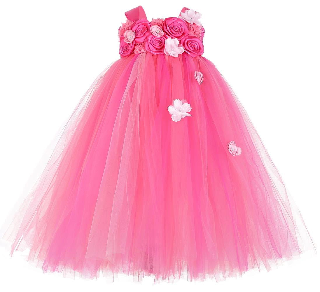 Pink Full Length Flower Dress - Mila Raine - #tag1# - #tag3# - #tag2# - #tag4#