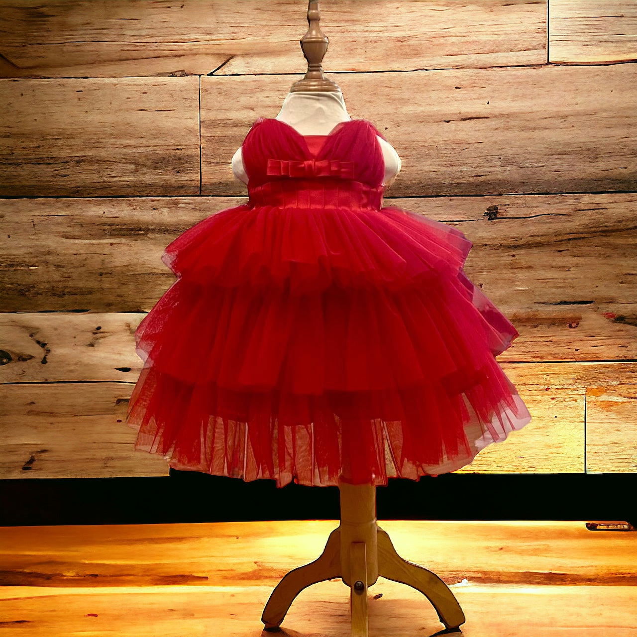 Red Satin Puff Mesh Dress - Mila Raine - #tag1# - #tag3# - #tag2# - #tag4#