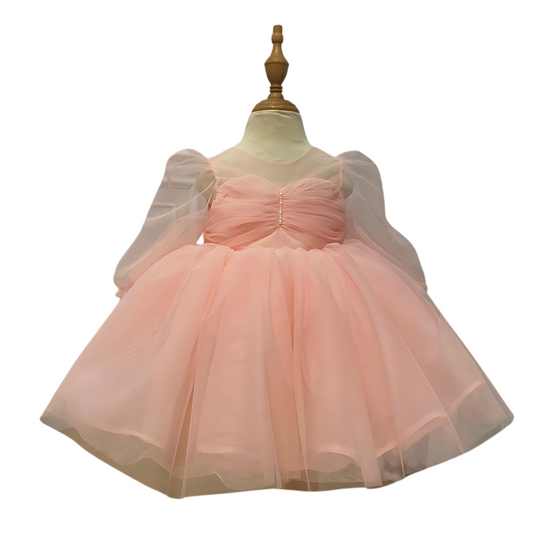 Elegant Pastel Pink Sheer Sleeve Dress