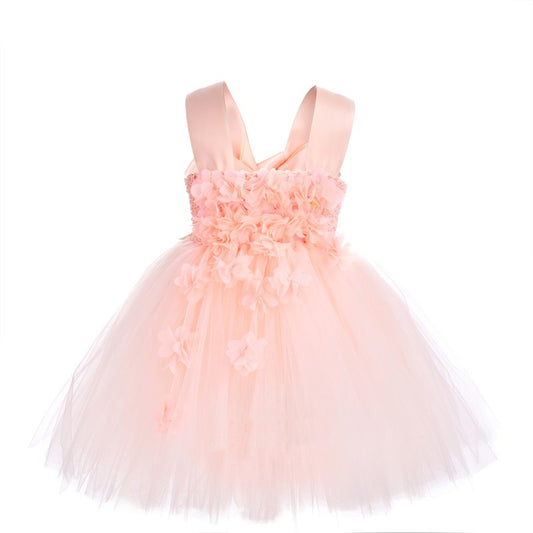 Peach Tulle Party Dress with flower detail