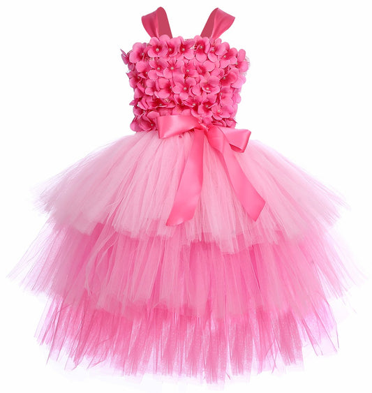 Pink Layered Tulle Dress with Flower detail 