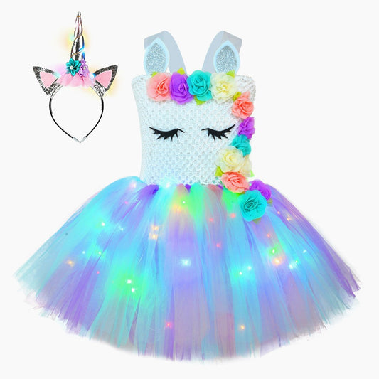 LED Unicorn Party Dress with crown