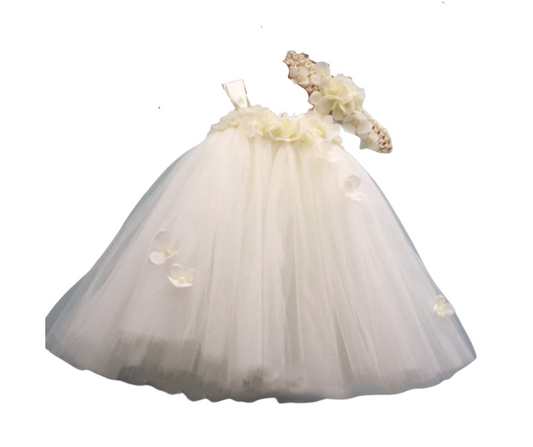 White Tulle Christening Gown with matching head band