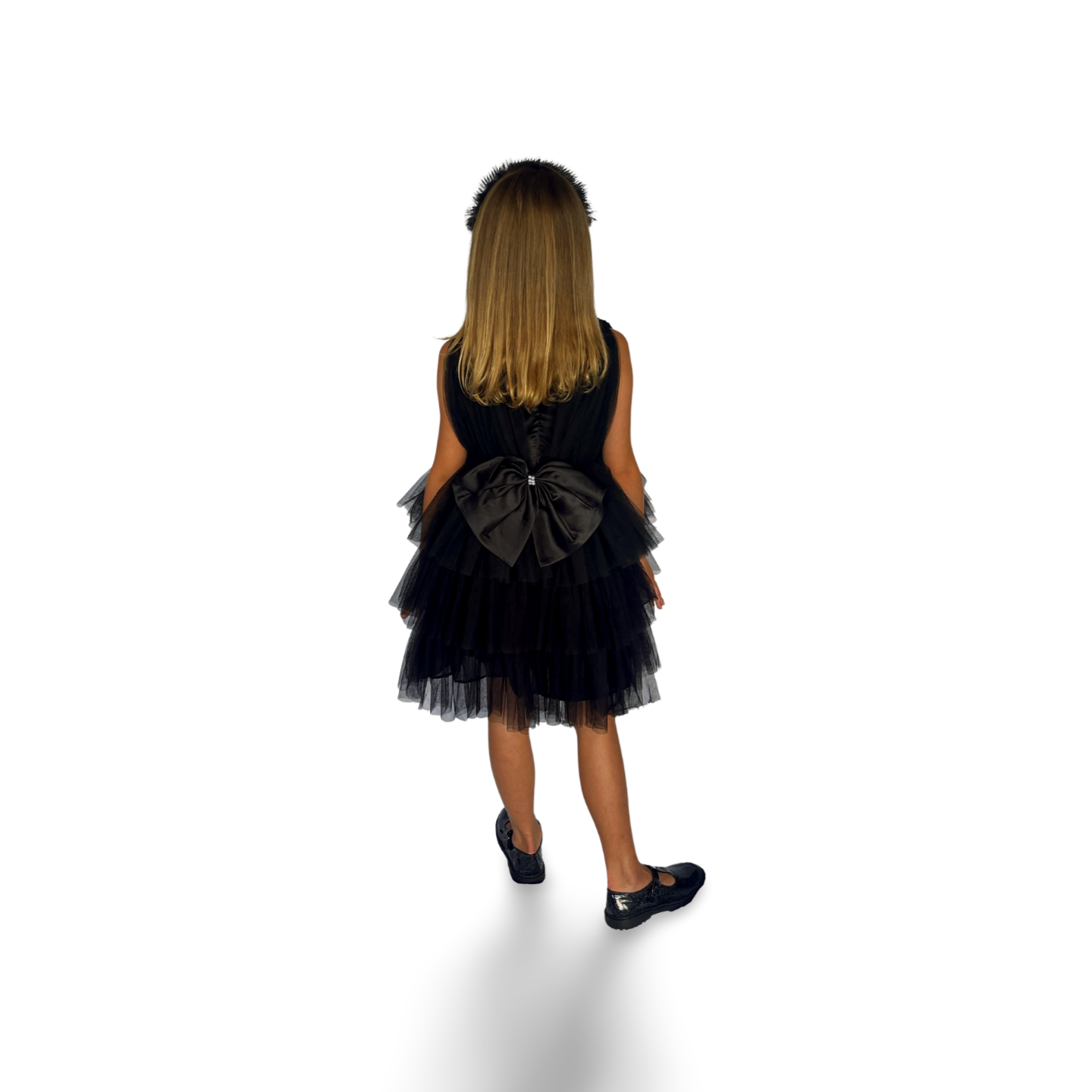 Black Satin Puff Mesh Dress - Mila Raine 
