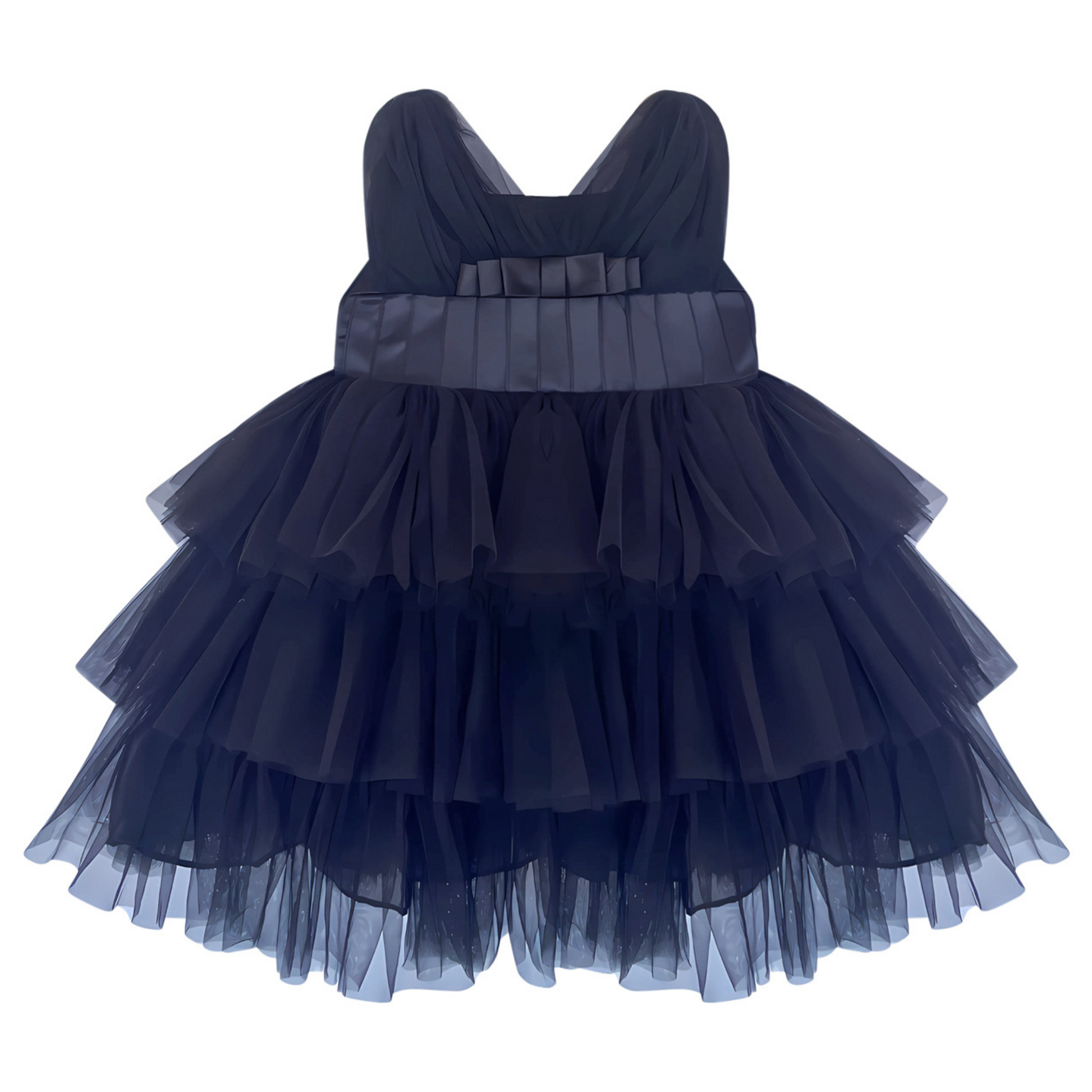 Black Satin Puff Mesh Dress - Mila Raine 