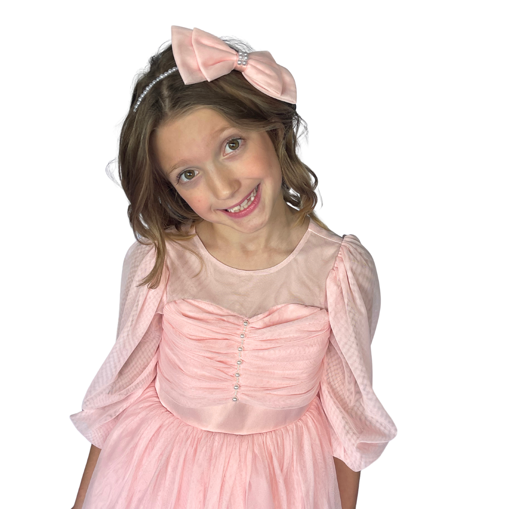 Elegant Pastel Pink Sheer Sleeve Dress - Mila Raine 