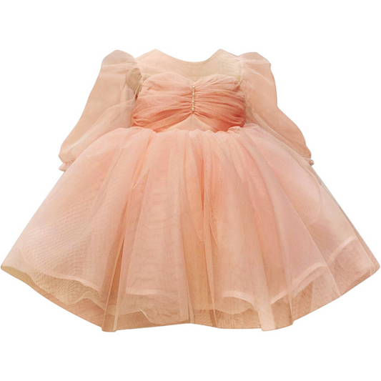Elegant Pastel Pink Sheer Sleeve Dress - Mila Raine 