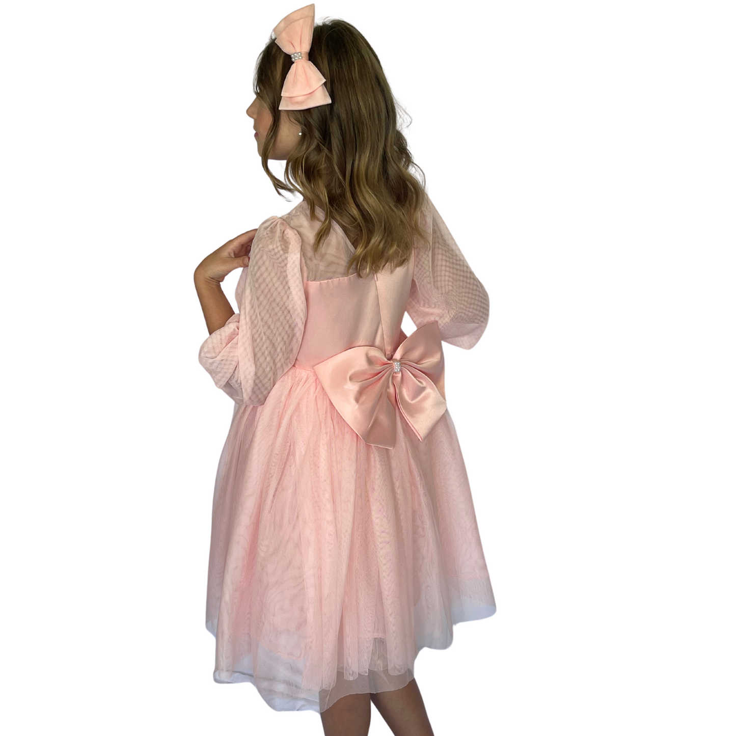 Elegant Pastel Pink Sheer Sleeve Dress - Mila Raine 