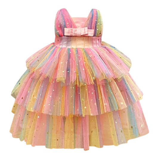 Rainbow Shimmer Mesh Dress - Mila Raine 