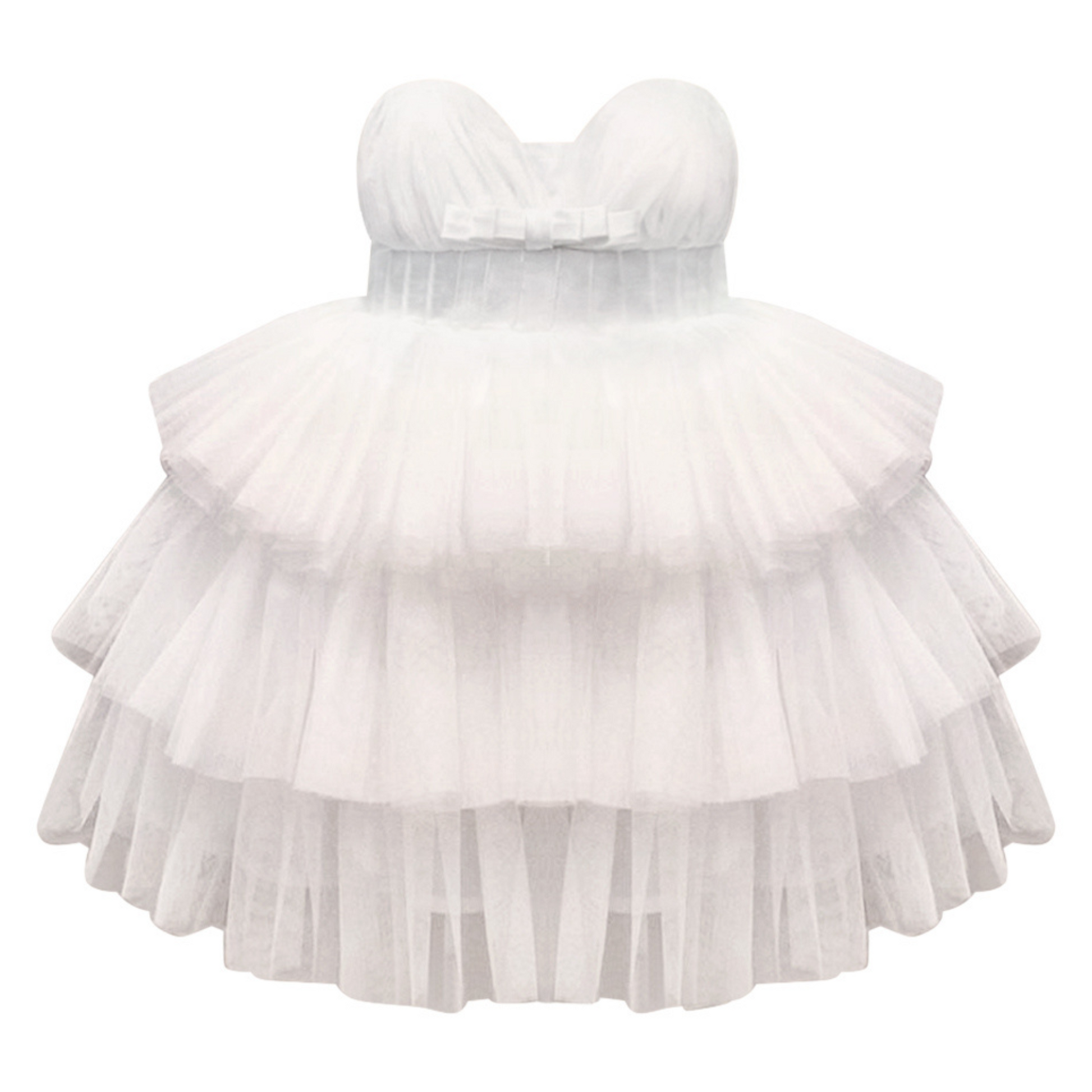 White Satin Puff Mesh Dress - Mila Raine 