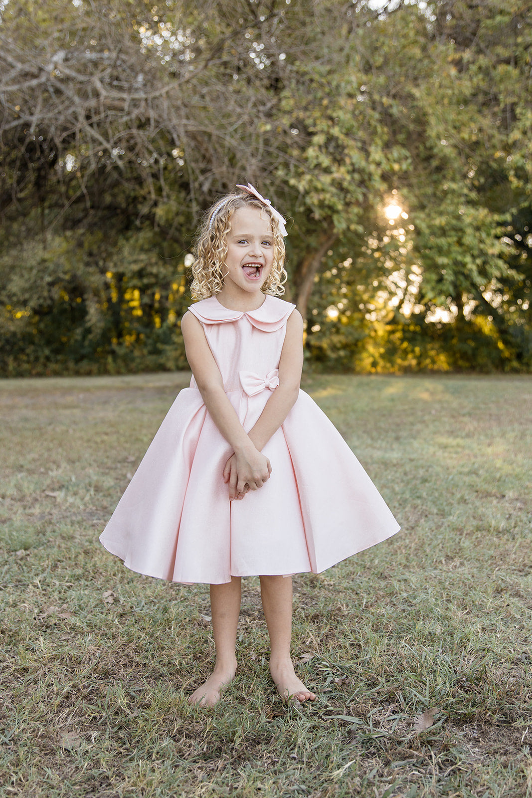 Pink Satin Collar Dress - Mila Raine 