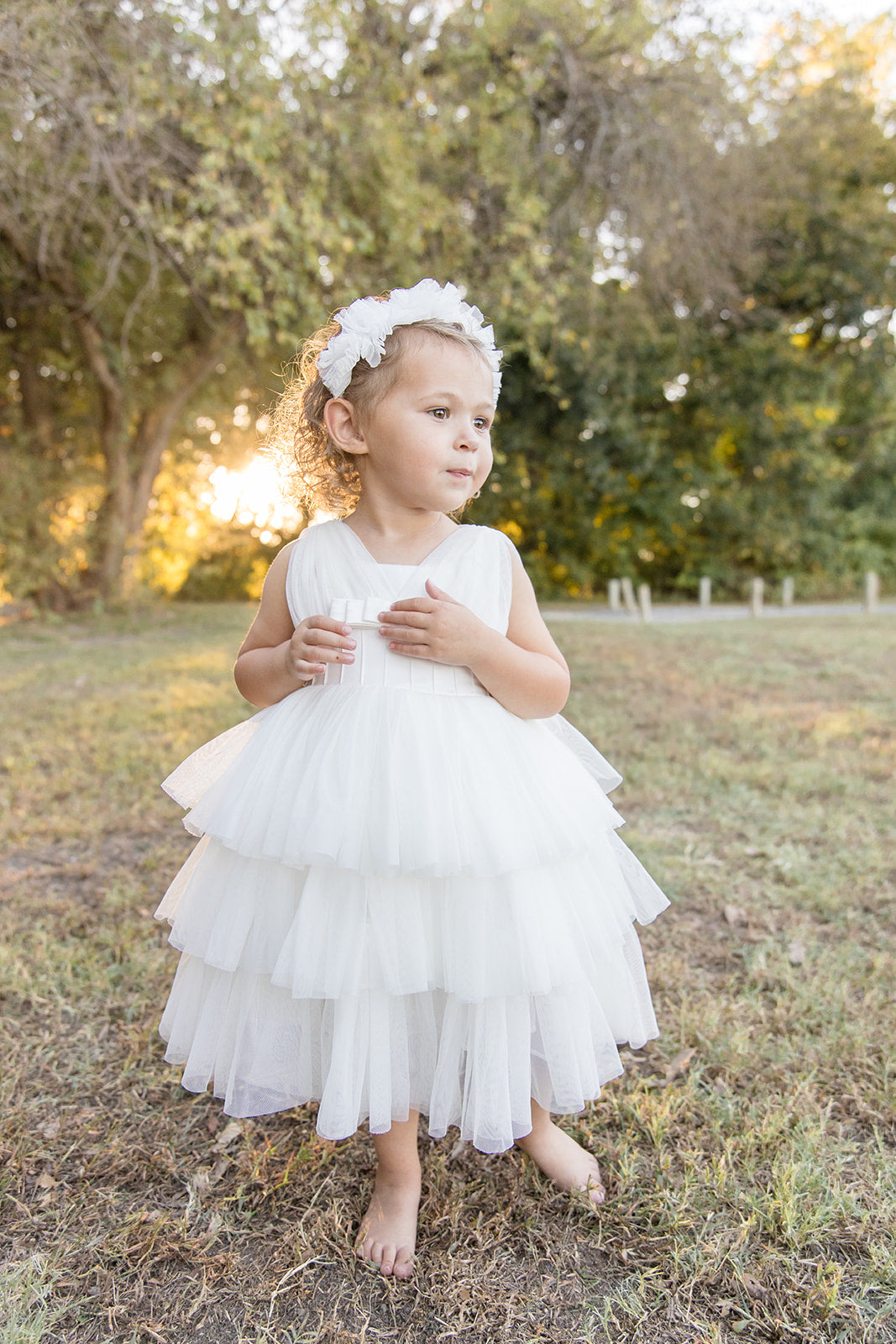 White Satin Puff Mesh Dress - Mila Raine 