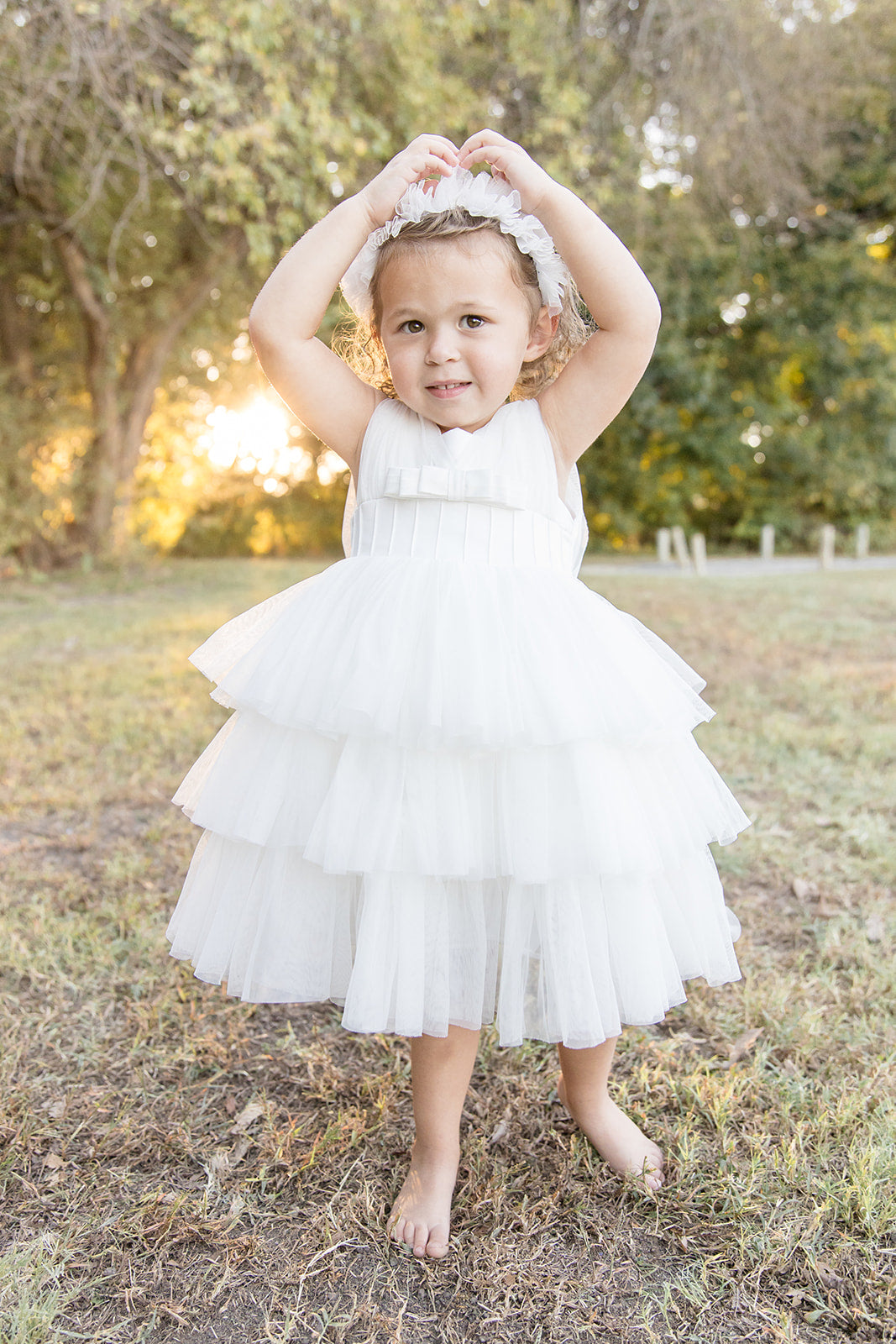White Satin Puff Mesh Dress - Mila Raine 