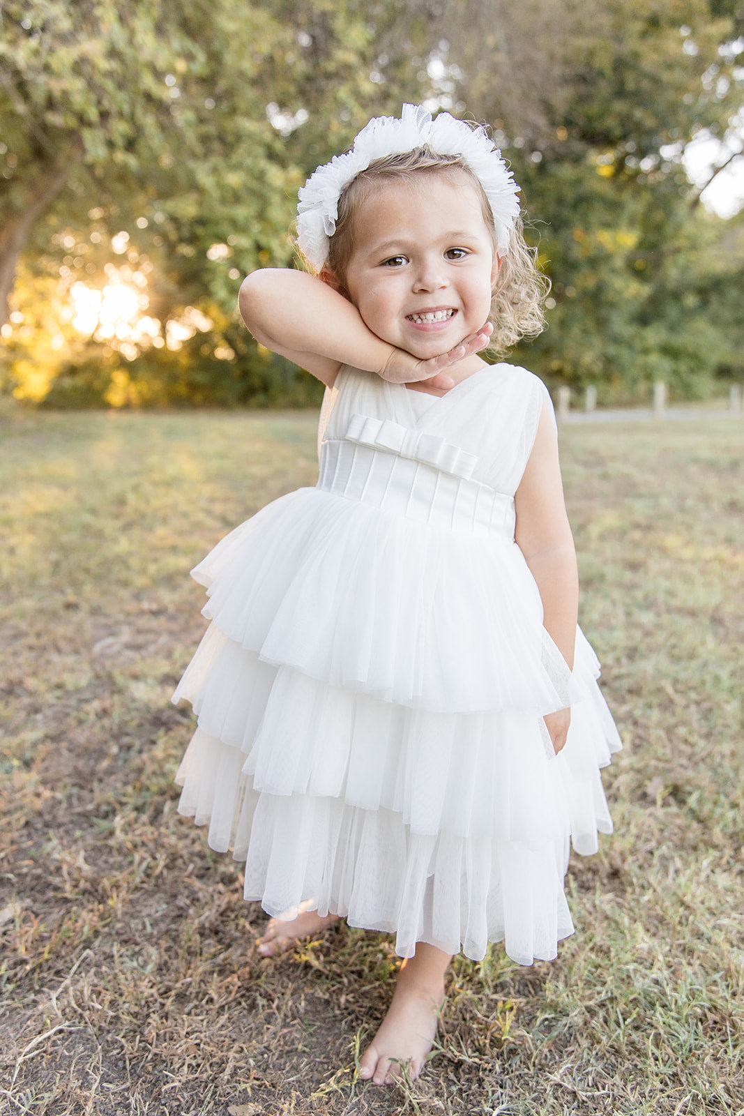 White Satin Puff Mesh Dress - Mila Raine 