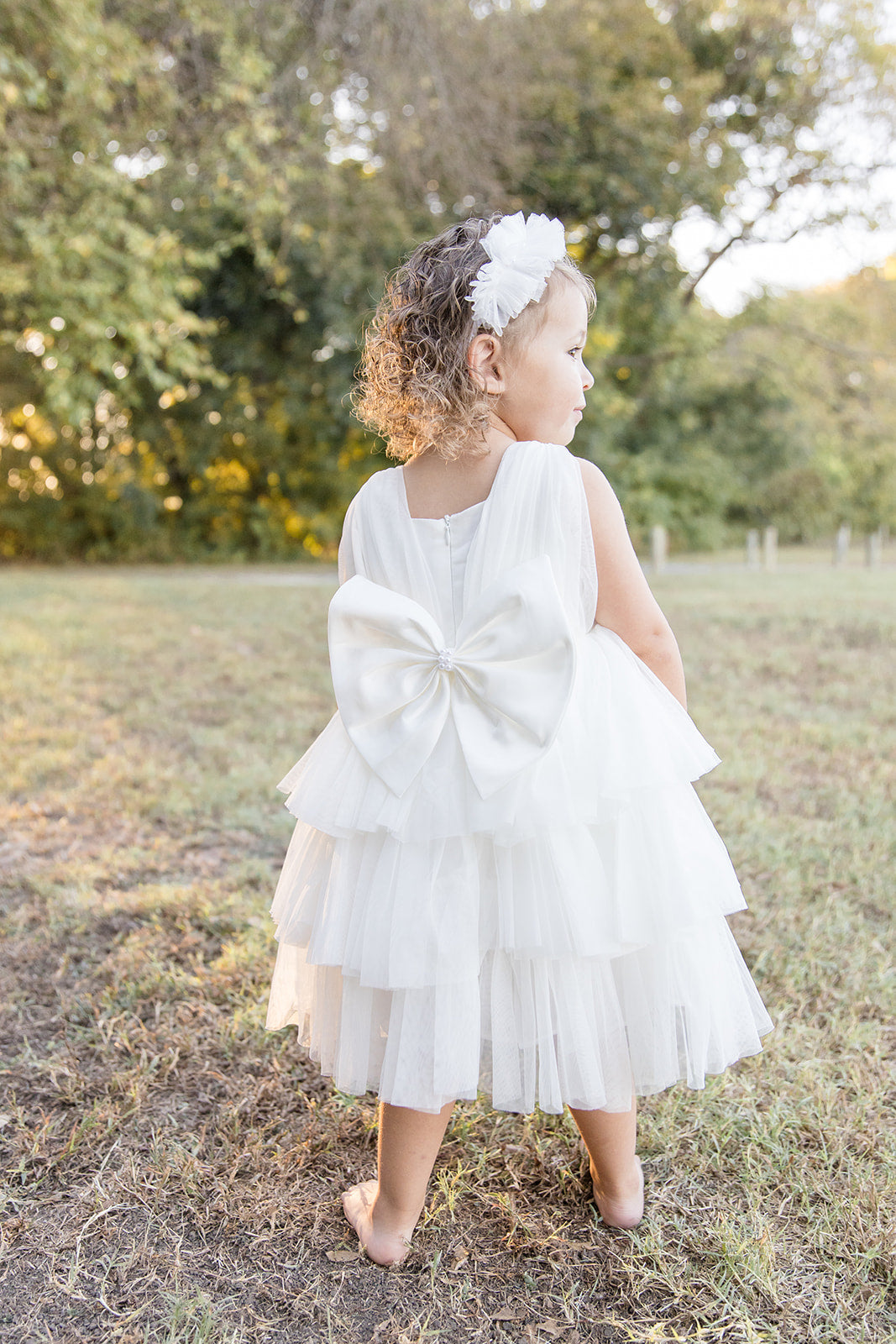 White Satin Puff Mesh Dress - Mila Raine 