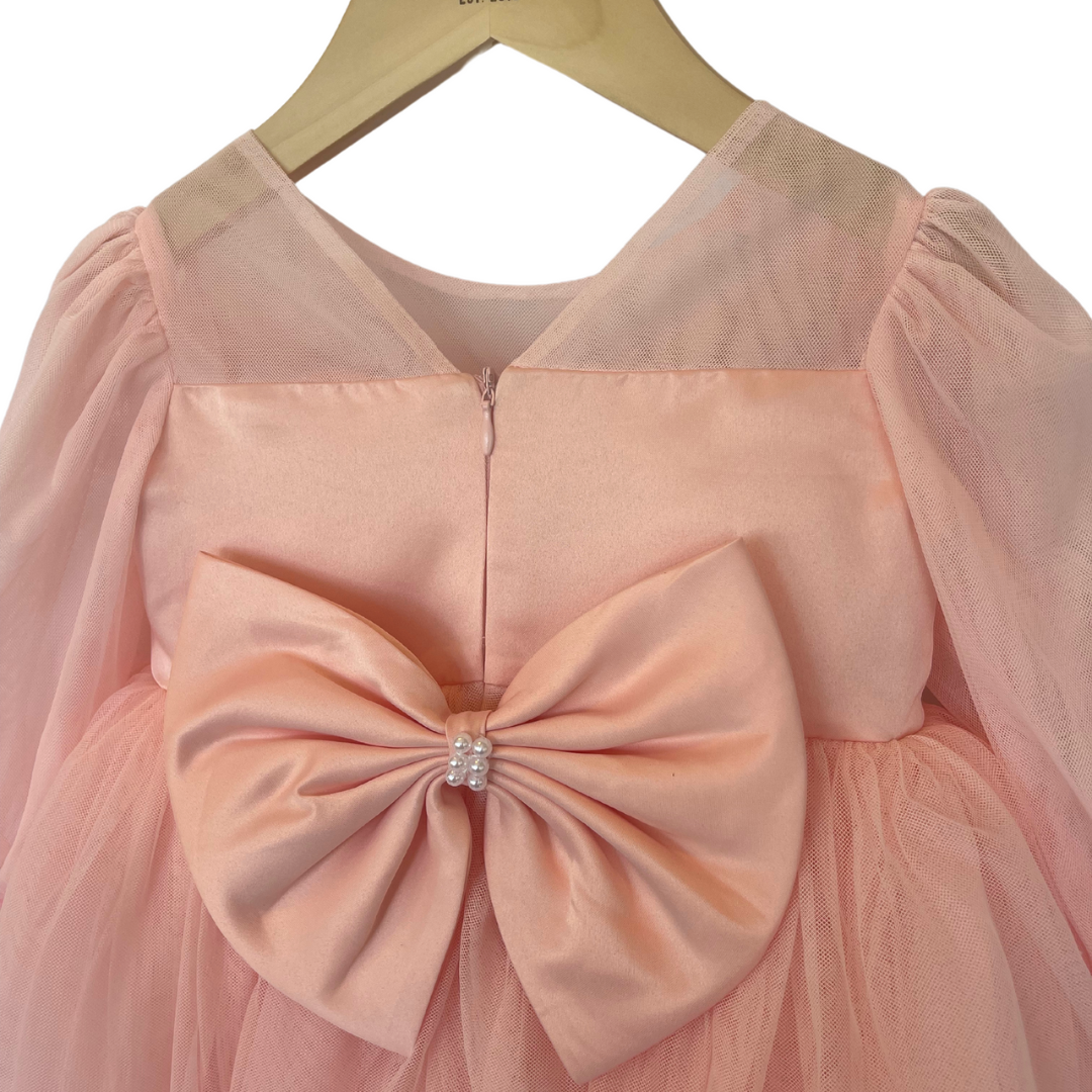 Elegant Pastel Pink Sheer Sleeve Dress - Mila Raine 