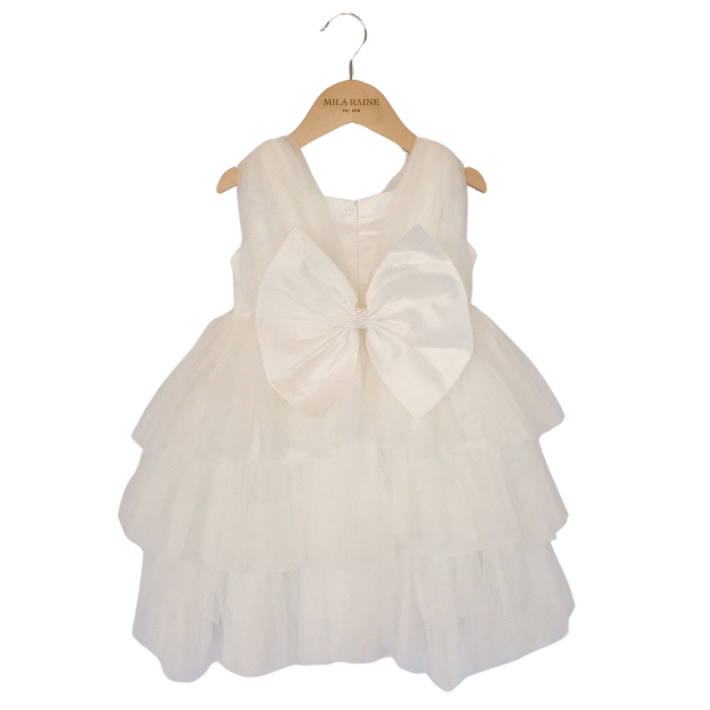 White Satin Puff Mesh Dress - Mila Raine  - #tag1# - #tag3# - #tag2# - #tag4#