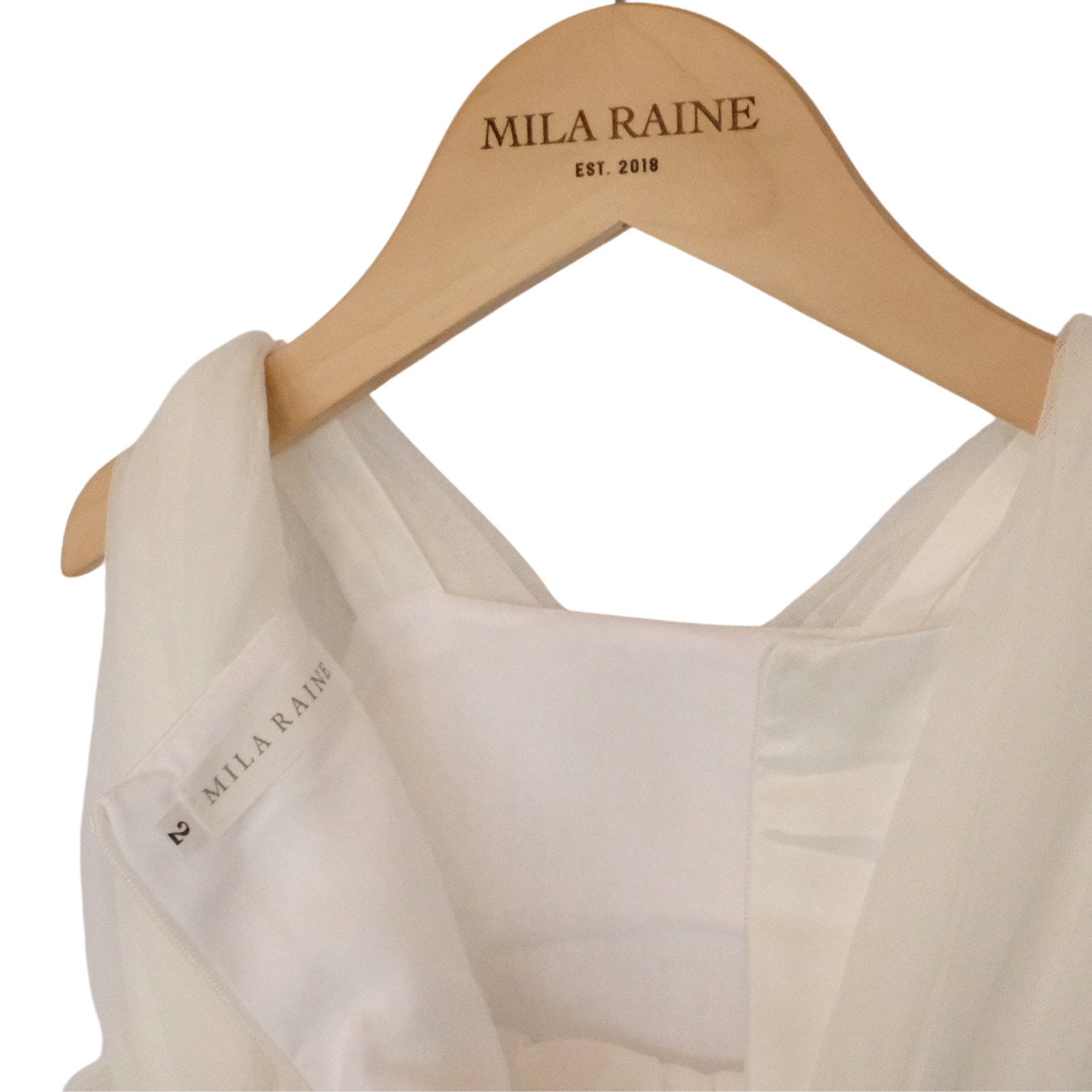 White Satin Puff Mesh Dress - Mila Raine  - #tag1# - #tag3# - #tag2# - #tag4#