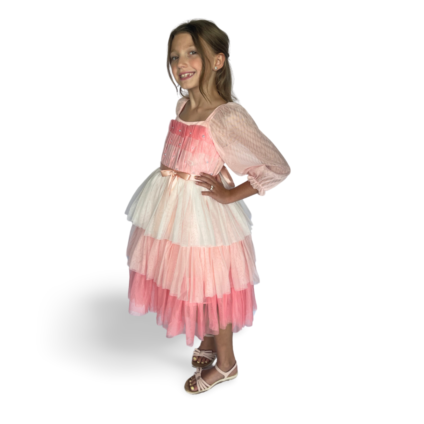 Cotton Candy Sheer Sleeve Tulle Dress - Mila Raine 