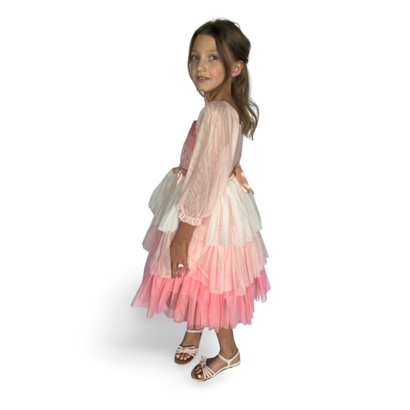Cotton Candy Sheer Sleeve Tulle Dress - Mila Raine 