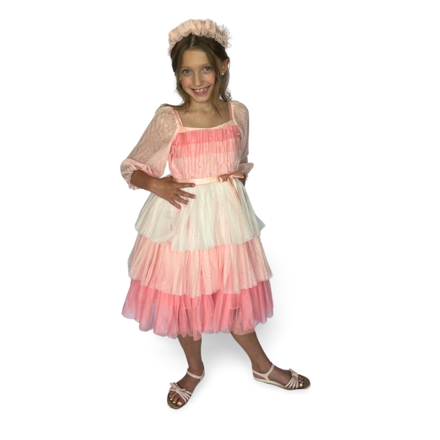 Cotton Candy Sheer Sleeve Tulle Dress - Mila Raine 